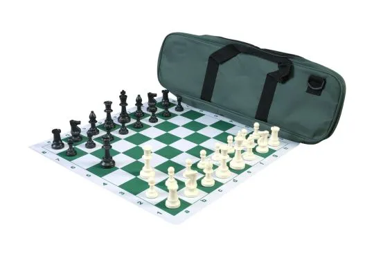 Deluxe Chess Set Combination and Single Weighted Regulation Pieces | Thin Mousepad Chess Board | Deluxe Bag