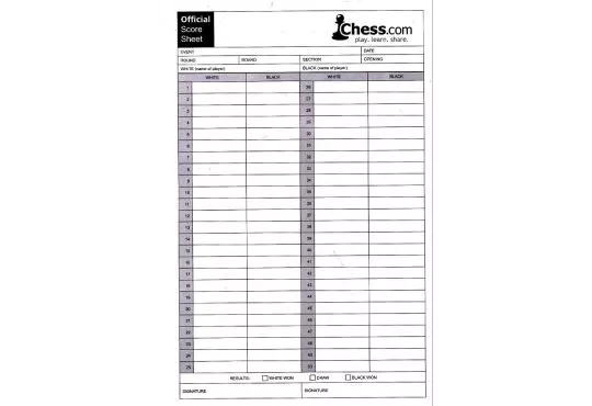 Chess.com Self-Duplicating Score Sheets - PACK OF 100 SHEETS