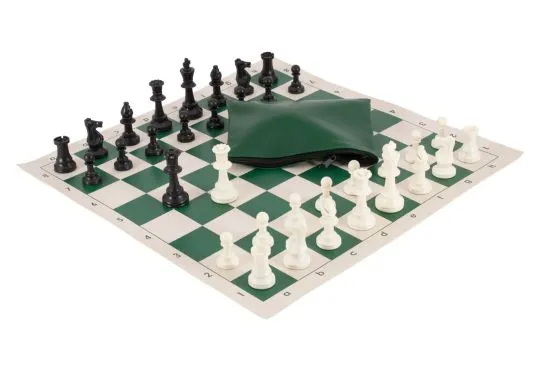 Basic Chess Set Combination - Single Weighted Regulation Pieces | Vinyl Chess Board | Basic Bag