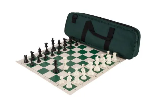 Deluxe Chess Set Combination and Triple Weighted Regulation Pieces | Vinyl Chess Board | Deluxe Bag