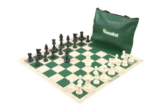 ChessKid Standard Chess Set Combination - Single Weighted Regulation Pieces | Vinyl Chess Board | Standard Bag