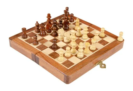 FOLDING WOODEN MAGNETIC Travel Chess Set - 7"