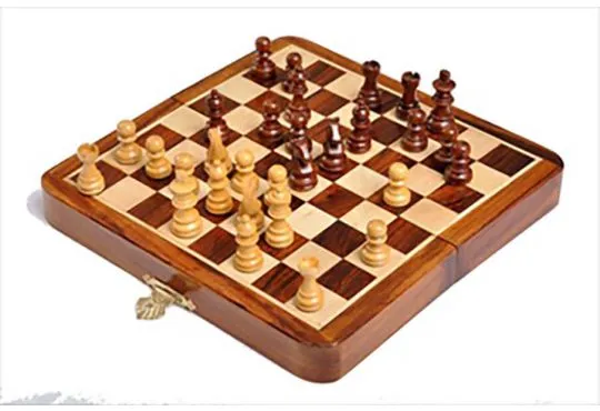 FOLDING WOODEN MAGNETIC Travel Chess Set - 7"