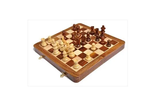 FOLDING WOODEN MAGNETIC Travel Chess Set - 10"