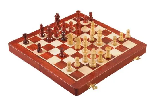 FOLDING WOODEN MAGNETIC Travel Chess Set - 12" - Blood Rosewood and Maple