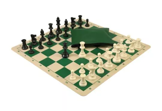 Basic Chess Set Combination with Silicone Chess Board and Triple Weighted Regulation Plastic Chess Pieces
