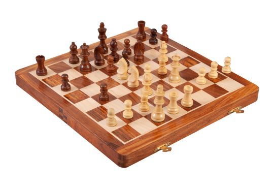 WOODEN FOLDING MAGNETIC Travel Chess Set - 14" - Golden Rosewood and Maple