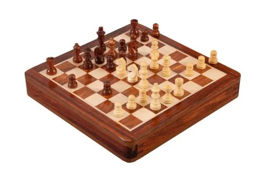 WOODEN MAGNETIC Travel Chess Set - 10" Square with Drawer