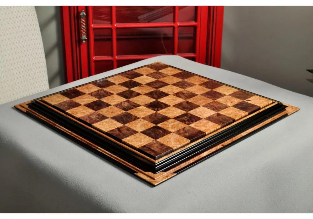 Amboyna Burl, Genuine Ebony & Bird's Eye Maple Custom Contemporary II Chess  Board