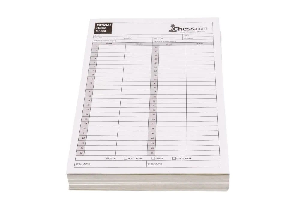 Chess Carbonless Copy Score Sheets 100 Pack